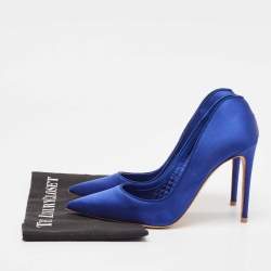 Pre Owned Alexander McQueen Electric Blue Satin Pointed Toe Pumps Size 38.5