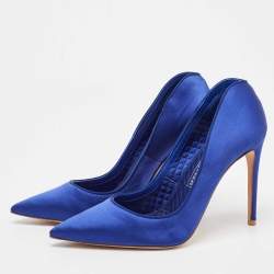 Pre Owned Alexander McQueen Electric Blue Satin Pointed Toe Pumps Size 38.5