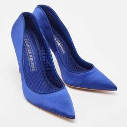 Pre Owned Alexander McQueen Electric Blue Satin Pointed Toe Pumps Size 38.5