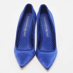 Pre Owned Alexander McQueen Electric Blue Satin Pointed Toe Pumps Size 38.5