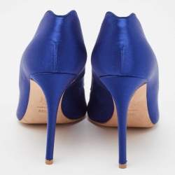 Pre Owned Alexander McQueen Electric Blue Satin Pointed Toe Pumps Size 38.5