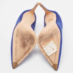Pre Owned Alexander McQueen Electric Blue Satin Pointed Toe Pumps Size 38.5