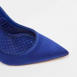 Pre Owned Alexander McQueen Electric Blue Satin Pointed Toe Pumps Size 38.5