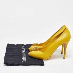 Alexander McQueen Yellow Leather Embellished Skull Peep Toe Pumps Size 38