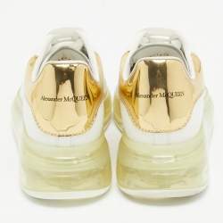 Pre Owned Alexander McQueen White/Gold Leather Larry Clear Sole Sneakers Size 37