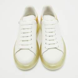 Pre Owned Alexander McQueen White/Gold Leather Larry Clear Sole Sneakers Size 37
