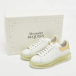 Pre Owned Alexander McQueen White/Gold Leather Larry Clear Sole Sneakers Size 37