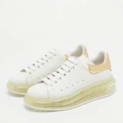 Pre Owned Alexander McQueen White/Gold Leather Larry Clear Sole Sneakers Size 37
