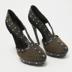Alexander McQueen Black Leather and Suede Studded Platform Pumps Size 41