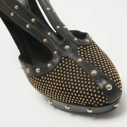Alexander McQueen Black Leather and Suede Studded Platform Pumps Size 41