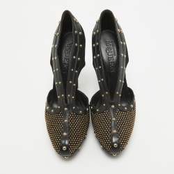 Alexander McQueen Black Leather and Suede Studded Platform Pumps Size 41