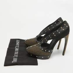 Alexander McQueen Black Leather and Suede Studded Platform Pumps Size 41