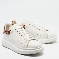 Alexander McQueen White/Brown Leather and Calf hair Oversized Lace Up Sneakers Size 37