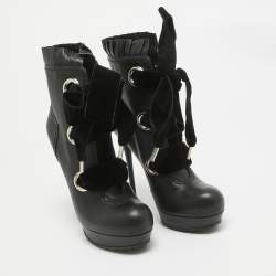 Alexander McQueen Black Leather Ankle Length Boots Size 40