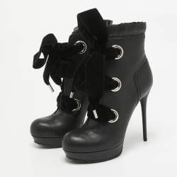 Alexander McQueen Black Leather Ankle Length Boots Size 40