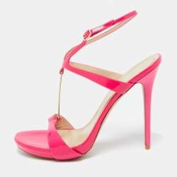 Alexander McQueen Hot Pink Patent Leather Ankle Strap Sandals 39.5