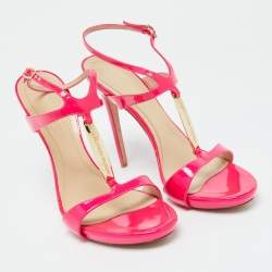 Alexander McQueen Hot Pink Patent Leather Ankle Strap Sandals 39.5