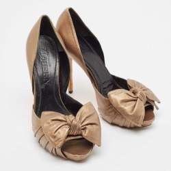 Alexander McQueen Gold Leather Peep Toe Pumps Size 37.5