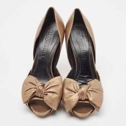 Alexander McQueen Gold Leather Peep Toe Pumps Size 37.5