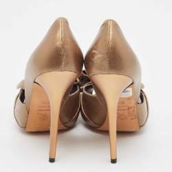 Alexander McQueen Gold Leather Peep Toe Pumps Size 37.5