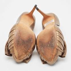 Alexander McQueen Gold Leather Peep Toe Pumps Size 37.5
