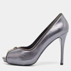 Alexander McQueen Metallic Leather Peep Toe Pumps Size 38