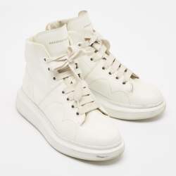 Pre Owned Alexander McQueen White Leather High Top Sneakers Size 38.5