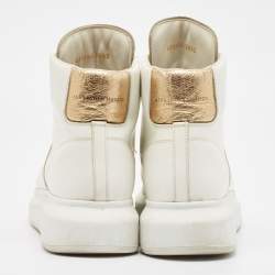 Pre Owned Alexander McQueen White Leather High Top Sneakers Size 38.5