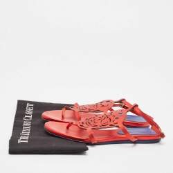 Pre Owned Alexander McQueen Red Leather Ankle Strap Flat Sandals Size 37