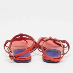 Pre Owned Alexander McQueen Red Leather Ankle Strap Flat Sandals Size 37