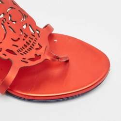Pre Owned Alexander McQueen Red Leather Ankle Strap Flat Sandals Size 37