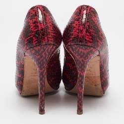 Alexander McQueen Pink Python Leather Skull Peep Toe Pumps Size 39.5