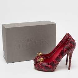 Alexander McQueen Pink Python Leather Skull Peep Toe Pumps Size 39.5