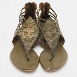 Alexander McQueen Green Leather Flat Sandals Size 38