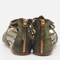Alexander McQueen Green Leather Flat Sandals Size 38