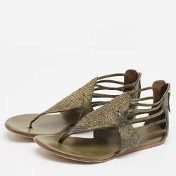 Alexander McQueen Green Leather Flat Sandals Size 38