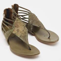 Alexander McQueen Green Leather Flat Sandals Size 38