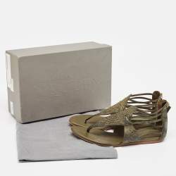 Alexander McQueen Green Leather Flat Sandals Size 38