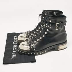 Alexander McQueen Black Leather Hobnail Ankle Length Boots Size 38