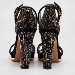 Alexander McQueen Black Velvet Embellished Ankle Strap Sandals Size 39