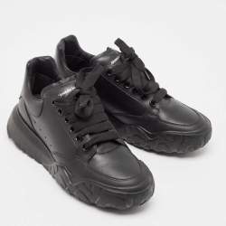 Pre Owned Alexander McQueen Black Leather Court Sneakers Size 37