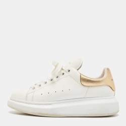 Alexander McQueen White/Gold Leather Oversized Sneakers Size 39.5