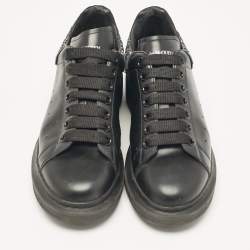 Alexander McQueen Black Leather and Glitter Oversized Sneakers Size 38