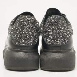 Alexander McQueen Black Leather and Glitter Oversized Sneakers Size 38