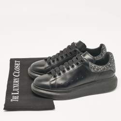 Alexander McQueen Black Leather and Glitter Oversized Sneakers Size 38