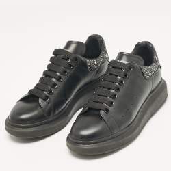 Alexander McQueen Black Leather and Glitter Oversized Sneakers Size 38