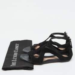 Alexander McQueen Black Suede Flat Sandals Size 38