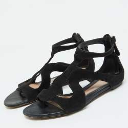 Alexander McQueen Black Suede Flat Sandals Size 38