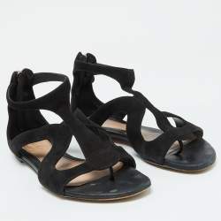 Alexander McQueen Black Suede Flat Sandals Size 38