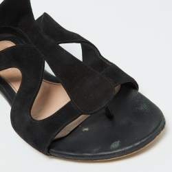 Alexander McQueen Black Suede Flat Sandals Size 38